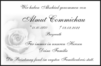 Anzeige von Almut Commichau von Nordbayerischer Kurier