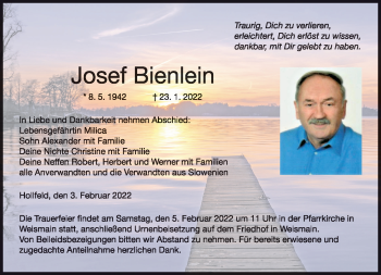 Anzeige von Josef Bienlein von Nordbayerischer Kurier