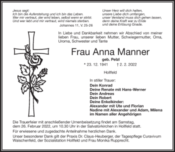 Anzeige von Anna Manner von Nordbayerischer Kurier