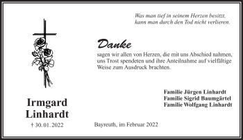 Anzeige von Irmgard Linhardt von Nordbayerischer Kurier