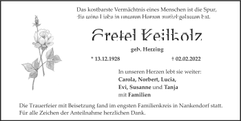Anzeige von Gretel Keilholz von Nordbayerischer Kurier