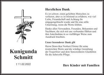 Anzeige von Kunigunda Schmitt von Nordbayerischer Kurier