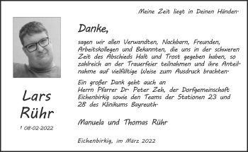 Anzeige von Lars Rühr von Nordbayerischer Kurier
