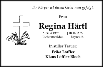 Anzeige von Regina Härtl von Nordbayerischer Kurier