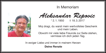 Anzeige von Aleksandar Repovic von Nordbayerischer Kurier