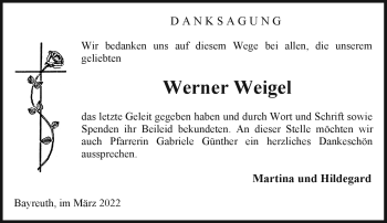 Anzeige von Werner Weigel von Nordbayerischer Kurier