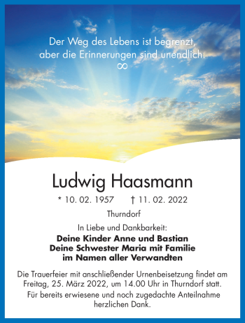 Anzeige von Ludwig Haasmann von Nordbayerischer Kurier