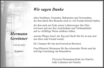 Anzeige von Hermann Gewinner von Nordbayerischer Kurier