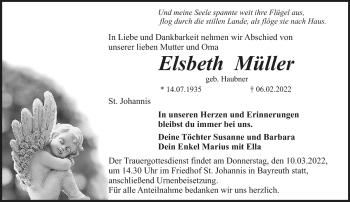 Anzeige von Elsbeth Müller von Nordbayerischer Kurier