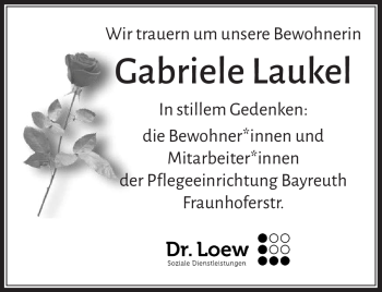 Anzeige von Gabriele Laukel von Nordbayerischer Kurier