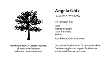 Anzeige von Angela Götz von Nordbayerischer Kurier