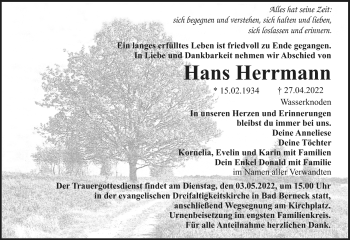 Anzeige von Hans Herrmann von Nordbayerischer Kurier