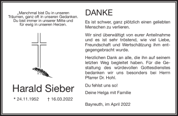 Anzeige von Sieber Harald von Nordbayerischer Kurier
