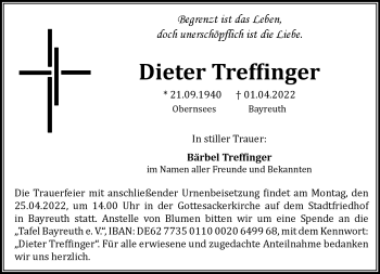 Anzeige von Dieter Treffinger von Nordbayerischer Kurier