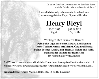 Anzeige von Henry Bleyl von Nordbayerischer Kurier