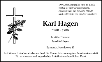 Anzeige von Karl Hagen von Nordbayerischer Kurier