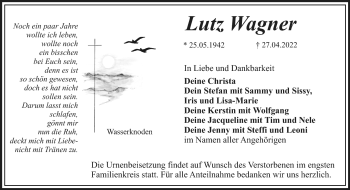 Anzeige von Lutz Wagner von Nordbayerischer Kurier