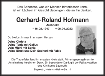 Anzeige von Gerhard-Roland Hofmann von Nordbayerischer Kurier