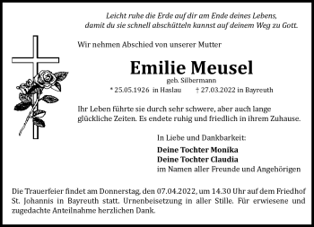 Anzeige von Emilie Meusel von Nordbayerischer Kurier