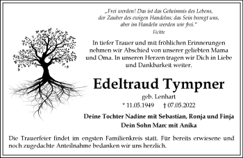 Anzeige von Edeltraud Tympner von Nordbayerischer Kurier