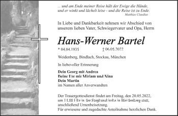 Anzeige von Hans-Werner Bartel von Nordbayerischer Kurier