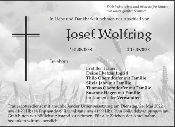 Anzeige von Josef Wolfring von Nordbayerischer Kurier