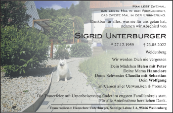 Anzeige von Sigrid Unterburger von Nordbayerischer Kurier