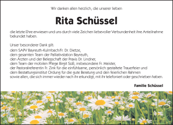 Anzeige von Rita Schüssel von Nordbayerischer Kurier