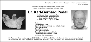 Anzeige von Karl-Gerhard Pedall von Nordbayerischer Kurier