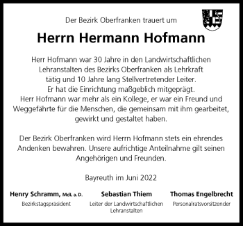 Anzeige von Hermann Hofmann von Nordbayerischer Kurier