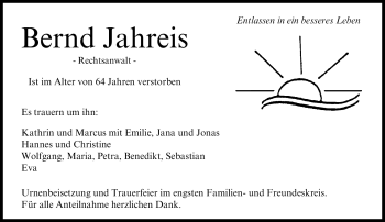 Anzeige von Bernd Jahreis von Nordbayerischer Kurier