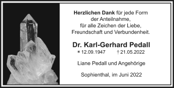 Anzeige von Karl-Gerhard Pedall von Nordbayerischer Kurier