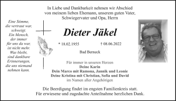Anzeige von Dieter Jäkel von Nordbayerischer Kurier