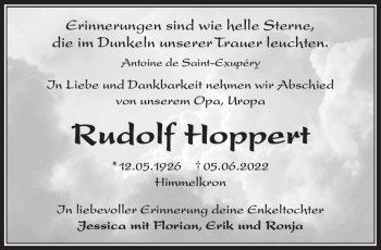 Anzeige von Rudolf Hoppert von Nordbayerischer Kurier