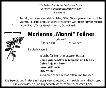 Anzeige von Marianne Feilner von Nordbayerischer Kurier