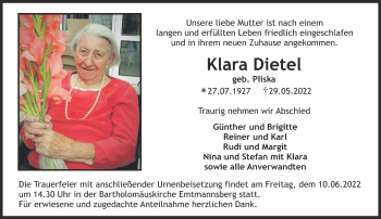 Anzeige von Klara Dietel von Nordbayerischer Kurier