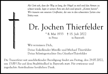 Anzeige von Dr. Jochen Thierfelder von Nordbayerischer Kurier