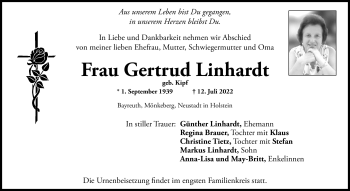 Anzeige von Gertrud Linhardt von Nordbayerischer Kurier