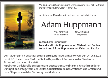 Anzeige von Adam Huppmann von Nordbayerischer Kurier