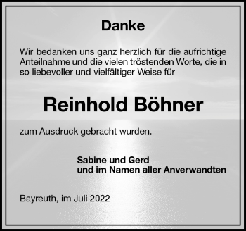 Anzeige von Reinhold Böhner von Nordbayerischer Kurier