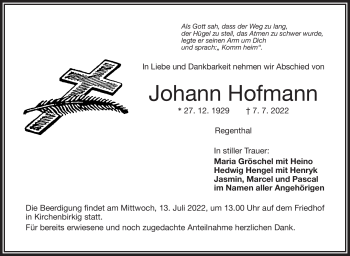 Anzeige von Johann Hofmann von Nordbayerischer Kurier