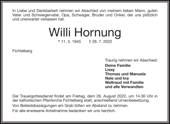 Anzeige von Willi Hornung von Nordbayerischer Kurier