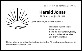 Anzeige von Harald Jonas von Nordbayerischer Kurier