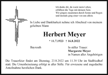 Anzeige von Herbert Meyer von Nordbayerischer Kurier