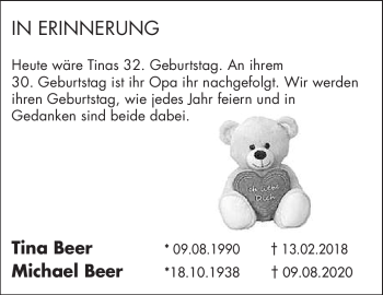 Anzeige von Tina Beer von Nordbayerischer Kurier