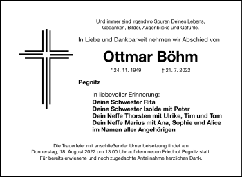 Anzeige von Ottmar Böhm von Nordbayerischer Kurier