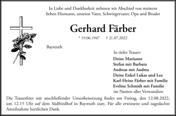 Anzeige von Gerhard Färber von Nordbayerischer Kurier