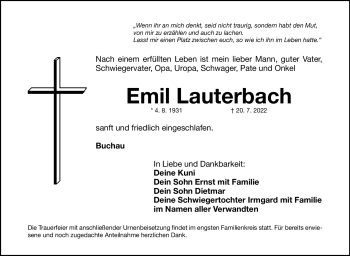 Anzeige von Emil Lauterbach von Nordbayerischer Kurier