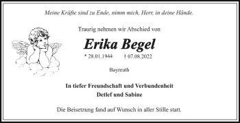 Anzeige von Erika Begel von Nordbayerischer Kurier
