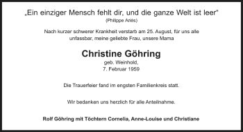 Anzeige von Christine Göhring von Nordbayerischer Kurier